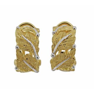 Buccellati Leaf Motif Hoop 18k Gold Earrings