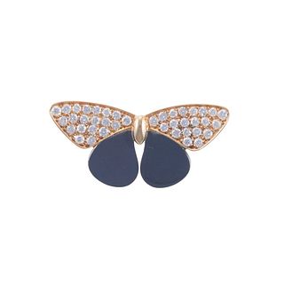 Italian 18k Gold Steel Diamond Butterfly Brooch Pin