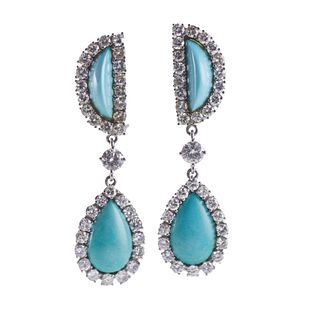 18k Gold Diamond Turquoise Drop Earrings
