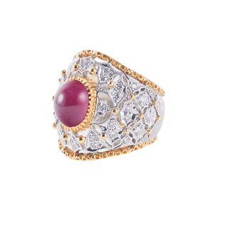 3.34ct Ruby Cabochon Diamond Gold Ring