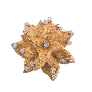 18k Gold Diamond Large Flower Brooch Pin