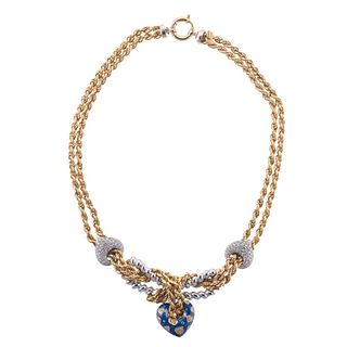 Giovine Italy 18k Gold Diamond Enamel Heart Pendant Necklace