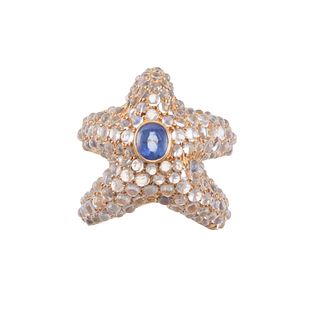 Moonstone Sapphire 18k Gold Starfish Ring