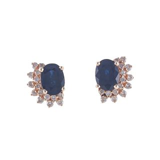14k Gold Sapphire Diamond Stud Earrings