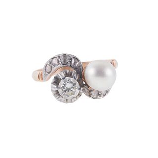 Antique 18k Gold Pearl Diamond Bypass Ring
