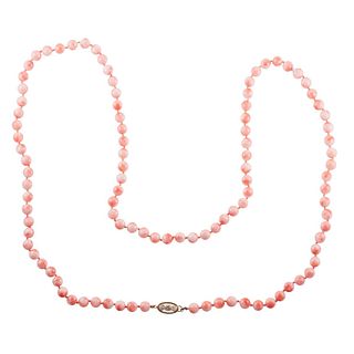 14k Gold Diamond Coral Bead Necklace