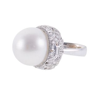 18.5mm South Sea Pearl Diamond 14k Gold Cocktail Ring