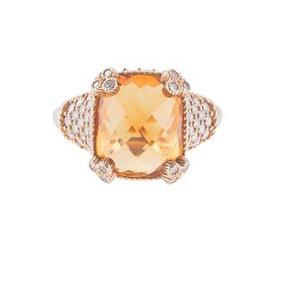 Judith Ripka 14k Gold Citrine Diamond Ring