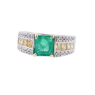1.68ct Emerald Fancy White Diamond Gold Ring