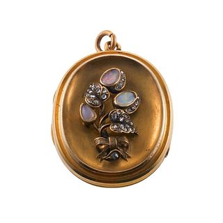 Antique Victorian 18k Gold Diamond Opal Locket Pendant 