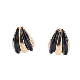 1980s 14k Gold Onyx Half Hoop Earrings