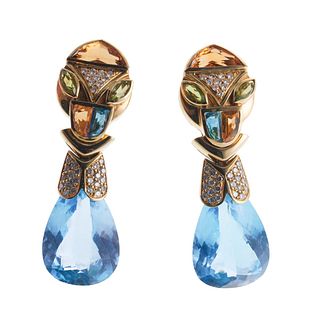 18k Gold Topaz Diamond Citrine Peridot Earrings