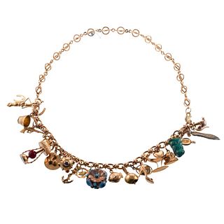 Vintage Gold Multi Gemstone Charm Necklace
