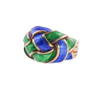 Tiffany & Co Schlumberger 18k Gold Blue Green Enamel Woven Ring