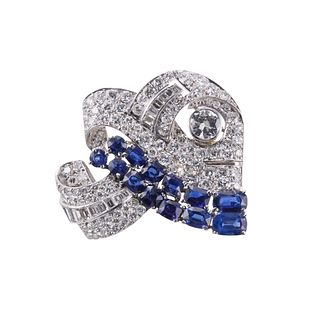 Art Deco Platinum Diamond Certified No Heat Sapphire Brooch Pin