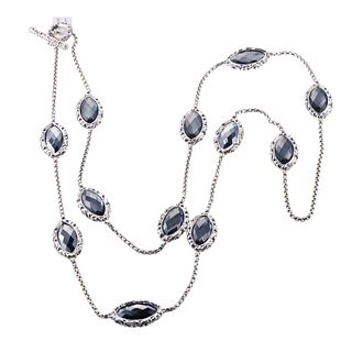 Krypell Sterling Silver Hematite Long Station Necklace