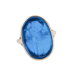 Antique 9k Gold Blue Glass Intaglio Ring