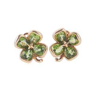 Chanel 18k Gold Peridot Clover Flower Earrings