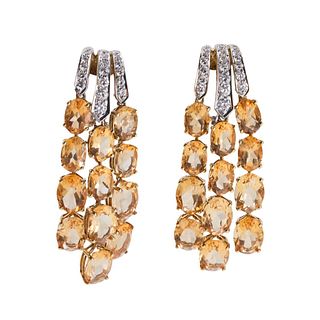 18k Gold Citrine Diamond Drop Earrings