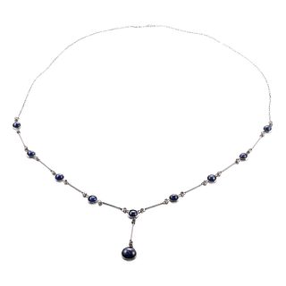 Art Deco Platinum Sapphire Cabochon Diamond Necklace
