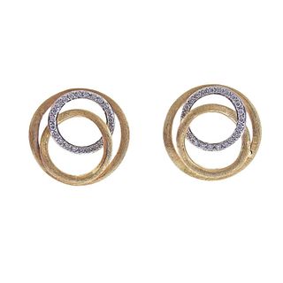 Marco Bicego Jaipur 18K Gold Circle Link Diamond Stud Earrings