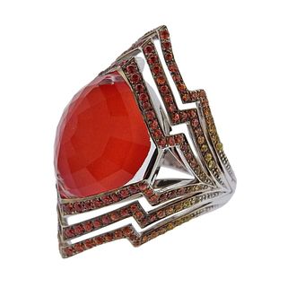 Stephen Webster Lady Stardust Coral Quartz Sapphire Gold Ring