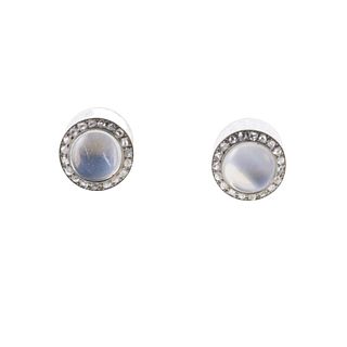 Platinum Moonstone Diamond Stud Earrings