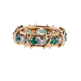 Tiffany & Co Schlumberger Gold Diamond Emerald X Band Ring