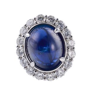 Certified 22.7ct Sapphire Cabochon Diamond Gold Ring