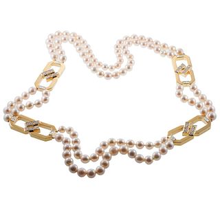18k Gold Diamond South Sea Pearl Long Necklace