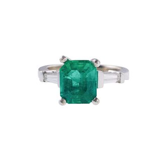 2.84ct Colombian Emerald Platinum Diamond Ring