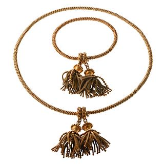 Hermes 1960s 18k Gold Tassel Bracelet Necklace Set