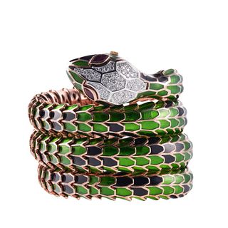 Alexis NY Gold Silver Diamond Ruby Snake Watch Bracelet 