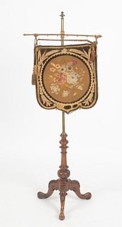 Early Victorian Walnut Adjustable Pole Fire Screen