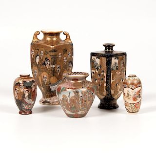 Satsuma Cabinet Vases, Lot of Five
