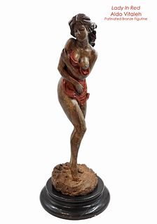Lady In Red, An Aldo Vitaleh Signed Original Patinated Bronze Figurine