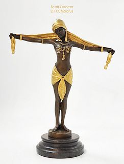A Post D.H, Chiparus Scarf Dancer, Patinated Bronze Figurine, Signed