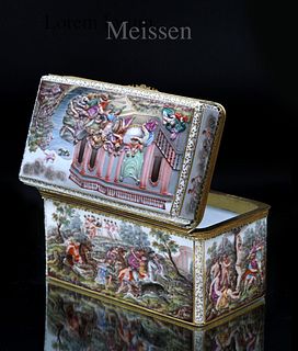 A Large 19th C. Meissen Hand Painted Porcelain Jewelry Box
