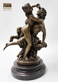Satyr & The Beauty Nymph, An Original Milo Signed Bronze Figurine Group