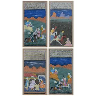 Four (4) Persian Miniature Paintings on Paper