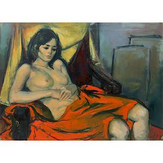 Jan De Ruth, Czech/American (1922-1991) "Reclining Nude" Oil on Canvas Signed Lower Right