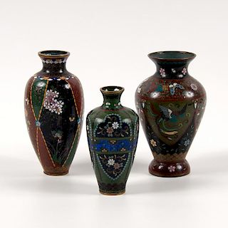 Japanese Cloisonné Vases, Lot of Three