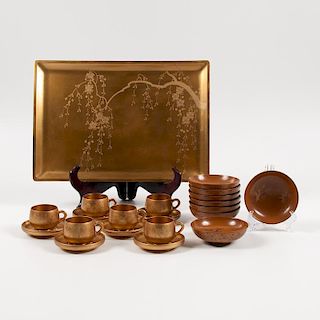 Japanese Gold Lacquerware Tea Set, Plus, Lot of Twenty-One