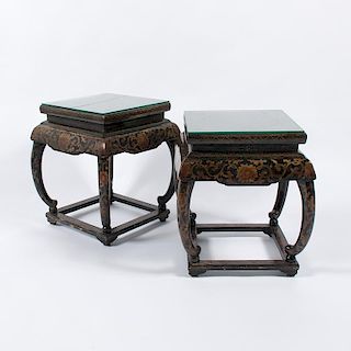 Chinese Lacquer Garden Stools, Lot of Two