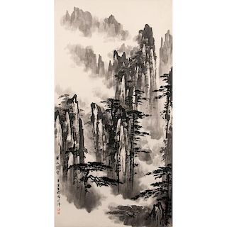 The Clouds in Huangshan Landscape Ink Scroll