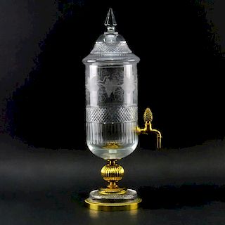 Vintage Cut Glass and Brass Wine Dispenser