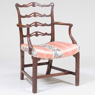 George III Carved Mahogany Ladder Back Armchair