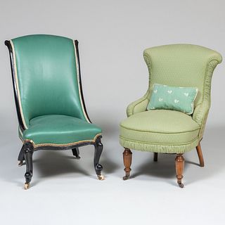 Victorian Ebonized Upholstered Slipper Chair