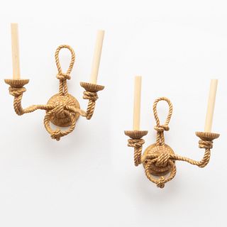 Rope and Tassel Style Painted Composite Two-Light Sconces
