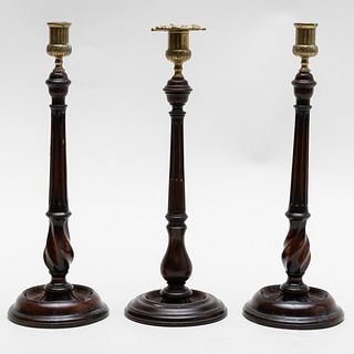 Group of Three Turned Wood Candlesticks